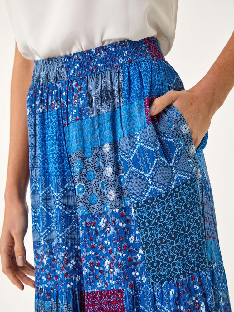 Roman Blue Tile Tiered Palazzo Trousers - Image 5 of 5