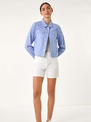Roman Blue Cotton Blend Broderie Sleeve Jacket - Image 2 of 5