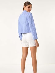 Roman Blue Cotton Blend Broderie Sleeve Jacket - Image 3 of 5