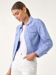 Roman Blue Cotton Blend Broderie Sleeve Jacket - Image 4 of 5