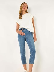 Roman Blue Embellished Cropped Stretch Jeans - Image 1 of 5