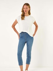 Roman Blue Embellished Cropped Stretch Jeans - Image 2 of 5