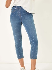 Roman Blue Embellished Cropped Stretch Jeans - Image 4 of 5