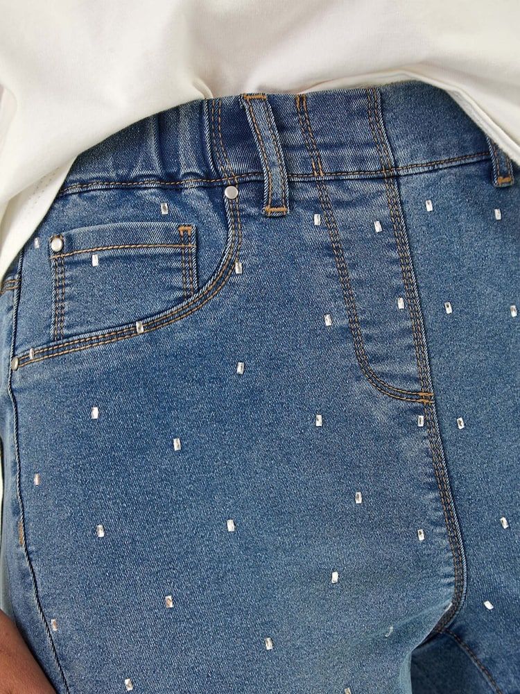 Roman Blue Embellished Cropped Stretch Jeans - Image 5 of 5