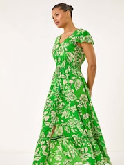 Roman Green Floral Frill Maxi Dress - Image 1 of 5