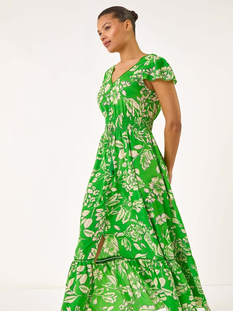 Roman Green Floral Frill Maxi Dress - Image 1 of 5