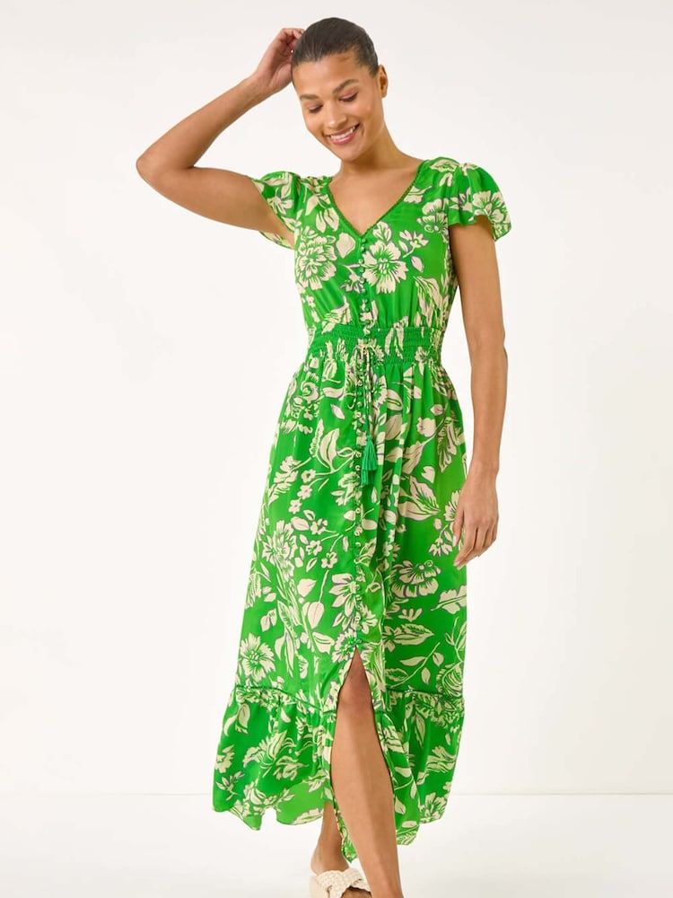 Roman Green Floral Frill Maxi Dress - Image 2 of 5