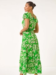 Roman Green Floral Frill Maxi Dress - Image 3 of 5