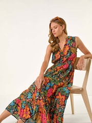 Roman Red Floral Shirred Maxi Dress - Image 1 of 5