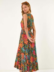 Roman Red Floral Shirred Maxi Dress - Image 3 of 5