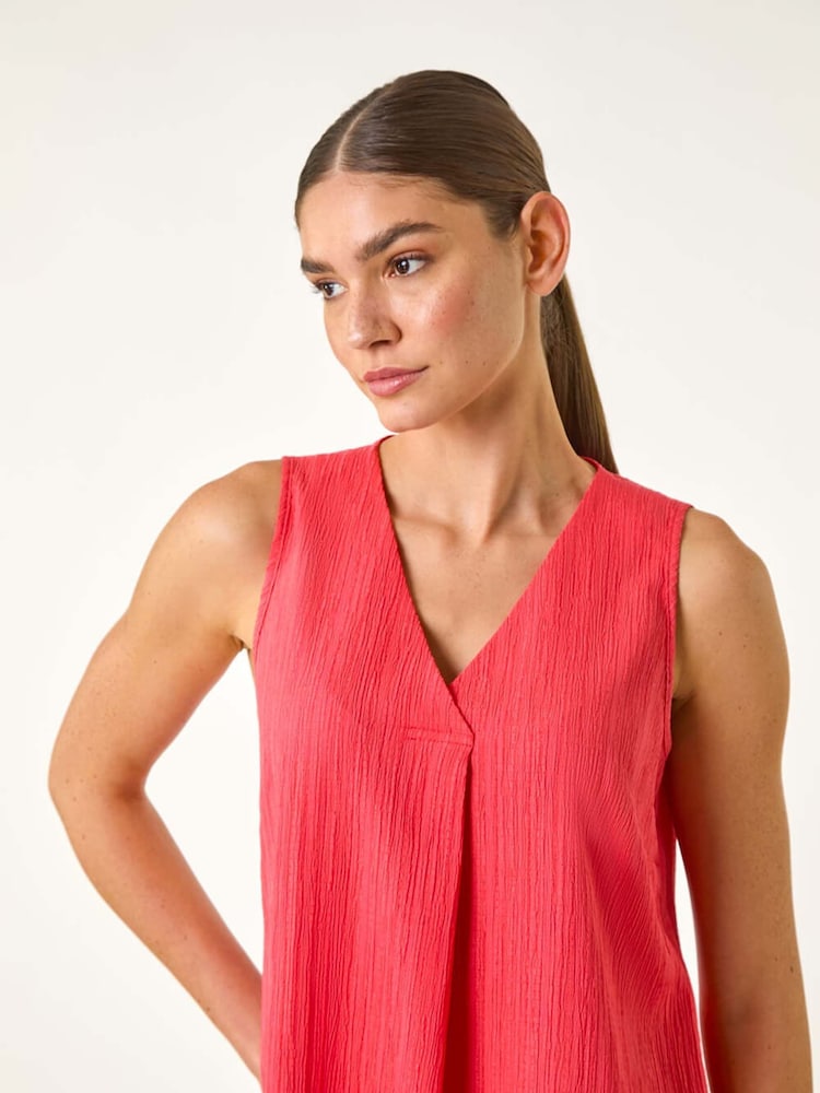 Roman Orange Textured Pleat Front Vest Top - Image 1 of 5