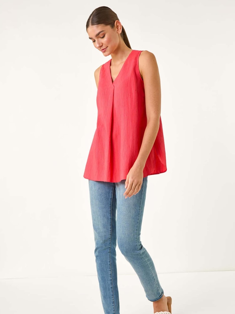 Roman Orange Textured Pleat Front Vest Top - Image 2 of 5
