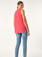 Roman Orange Textured Pleat Front Vest Top - Image 3 of 5