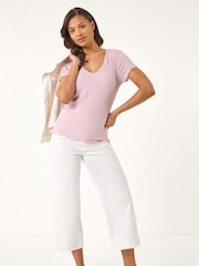Roman Pink V-Neck Textured Lettuce Edge Top - Image 2 of 5