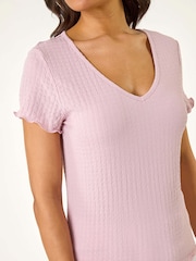 Roman Pink V-Neck Textured Lettuce Edge Top - Image 5 of 5