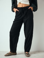 Black Linen Blend Barrel Leg Trousers - Image 3 of 8