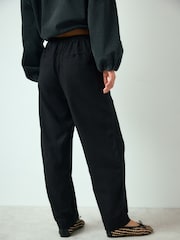 Black Linen Blend Barrel Leg Trousers - Image 4 of 8