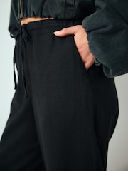 Black Linen Blend Barrel Leg Trousers - Image 5 of 8