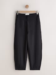 Black Linen Blend Barrel Leg Trousers - Image 6 of 8
