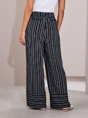 Black/White Stripe Linen Blend Wide Leg Trousers - Image 4 of 8