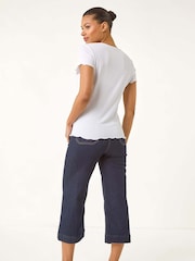Roman White V-Neck Textured Lettuce Edge Top - Image 3 of 5