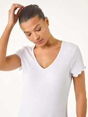 Roman White V-Neck Textured Lettuce Edge Top - Image 4 of 5