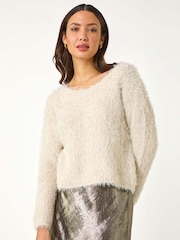 Roman Natural V-Neck Fluffy Knit Jumper - Image 4 of 5