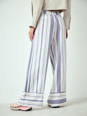 Blue/White/Red Stripe Linen Blend Wide Leg Trousers - Image 4 of 7