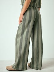 Khaki Green Stripe Smart Front Linen Blend Wide Leg Trousers - Image 4 of 8
