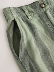 Khaki Green Stripe Smart Front Linen Blend Wide Leg Trousers - Image 7 of 8