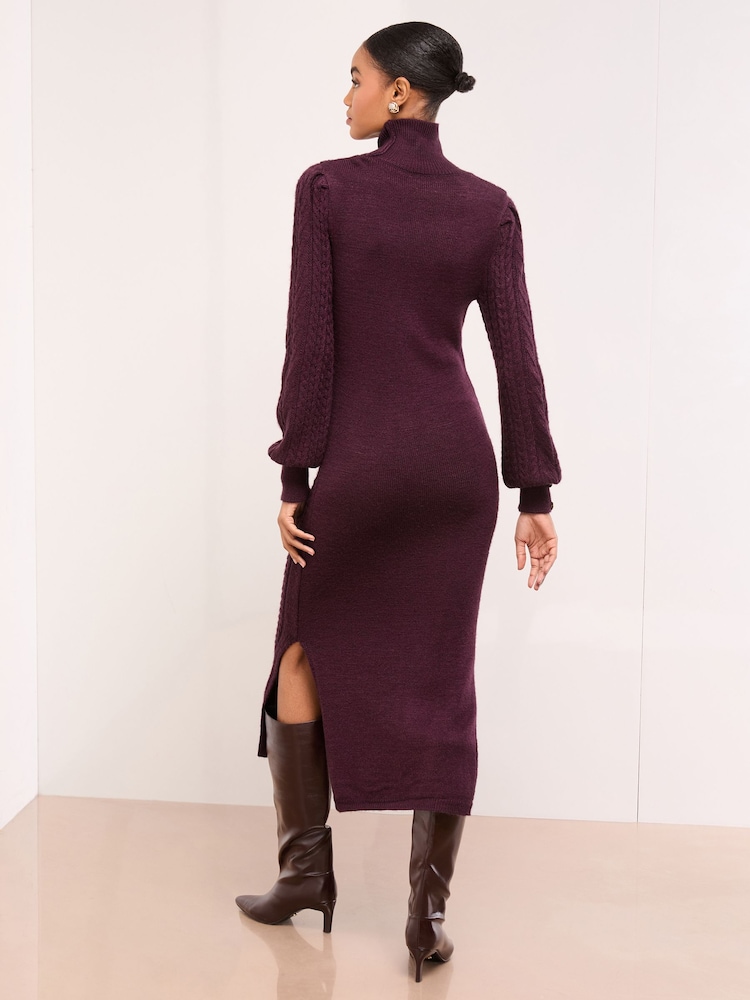 Lipsy Burgundy Red Roll Neck Cable Knit Midi Dress - Image 5 of 5 Lipsy Burgundy Red Roll Neck Cable Knit Midi Dress - Image 5 of 5