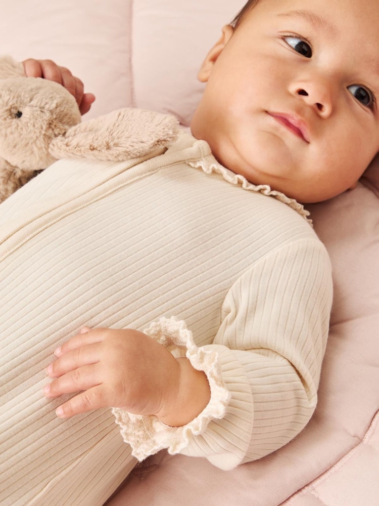 MORI Cotton Frilled 2 Way Zip-Up Sleepsuit - Image 2 of 3