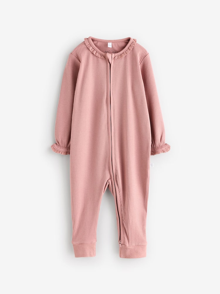 MORI Cotton Frilled 2 Way Zip-Up Sleepsuit - Image 1 of 1