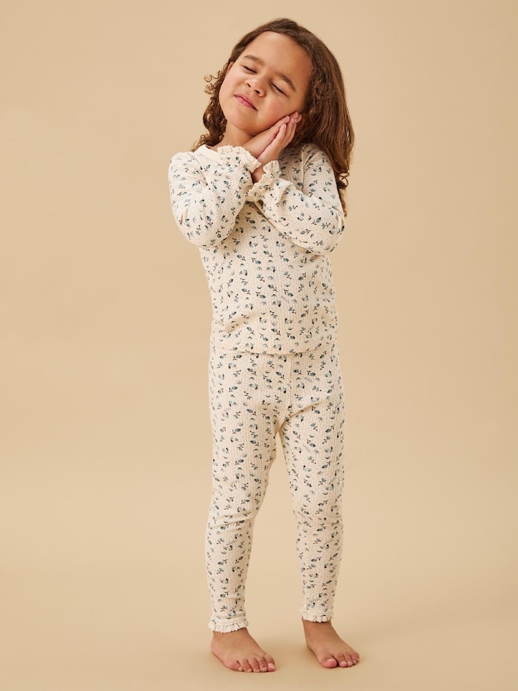 MORI Cream Floral Print Frill Pyjamas Set - Image 1 of 4