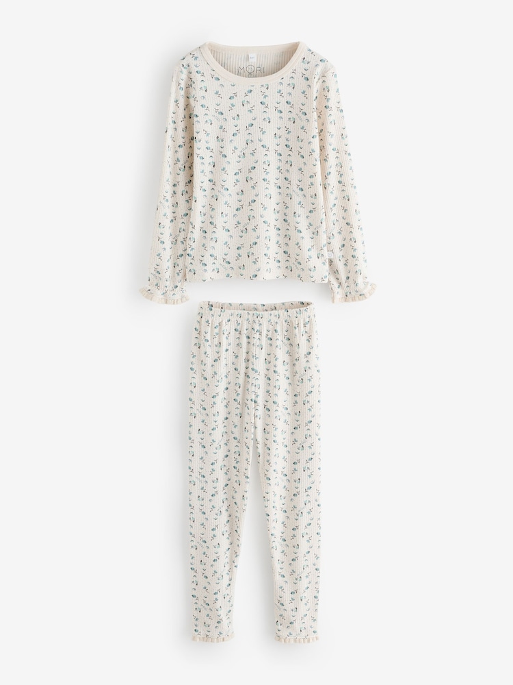 MORI Cream Floral Print Frill Pyjamas Set - Image 4 of 4