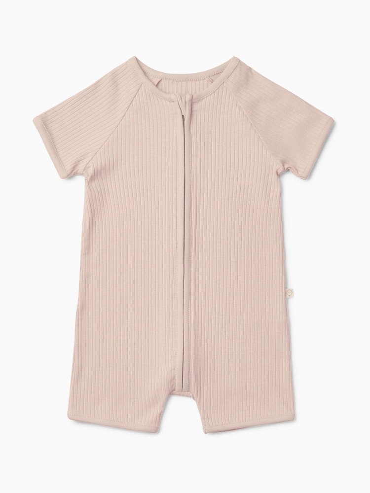 MORI Blush Pink Zip Up Summer Short Sleepsuit Romper - Image 2 of 2