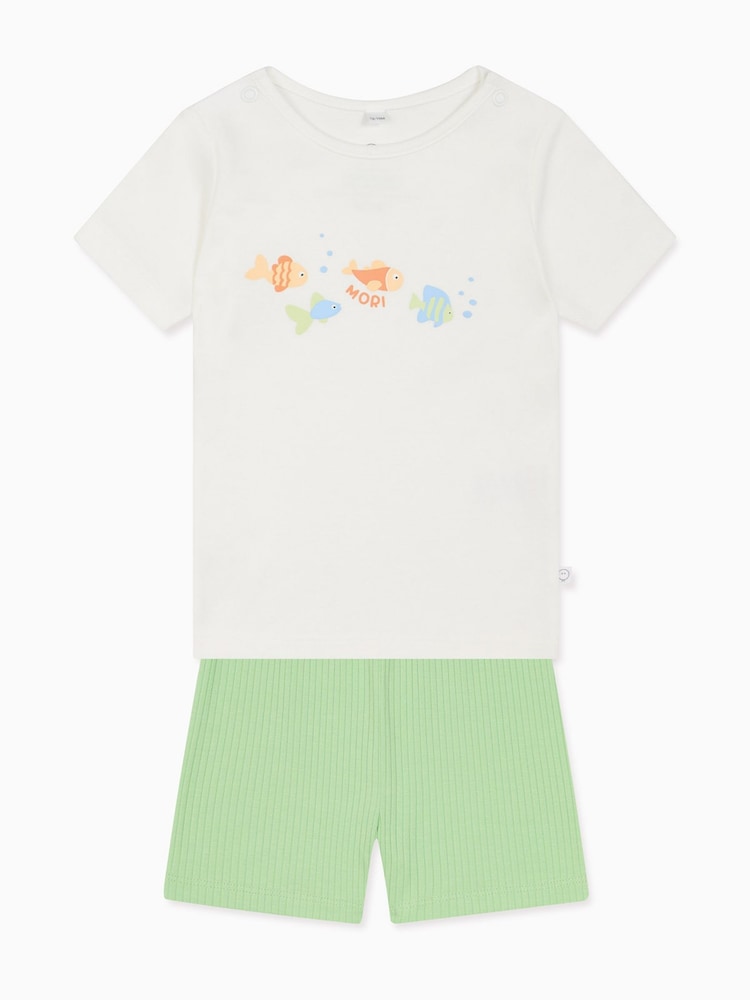 MORI Green Little Fish Shorts Pyjamas Set - Image 2 of 2