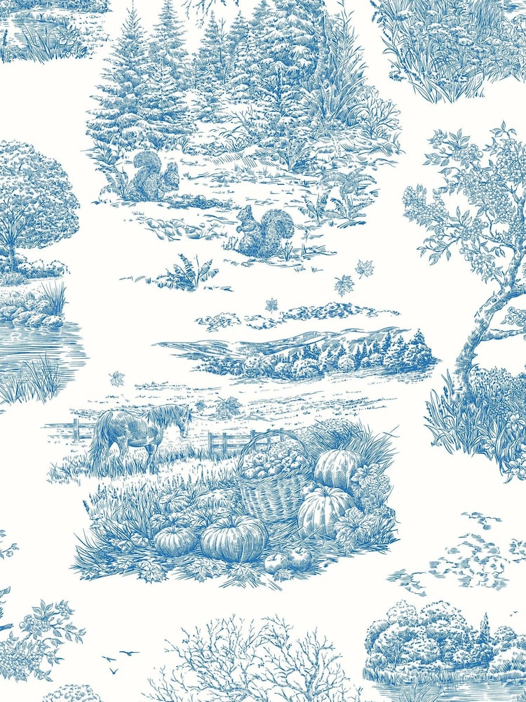 Ohpopsi Cobalt Eve Toile Wallpaper Sample - Image 1 of 1
