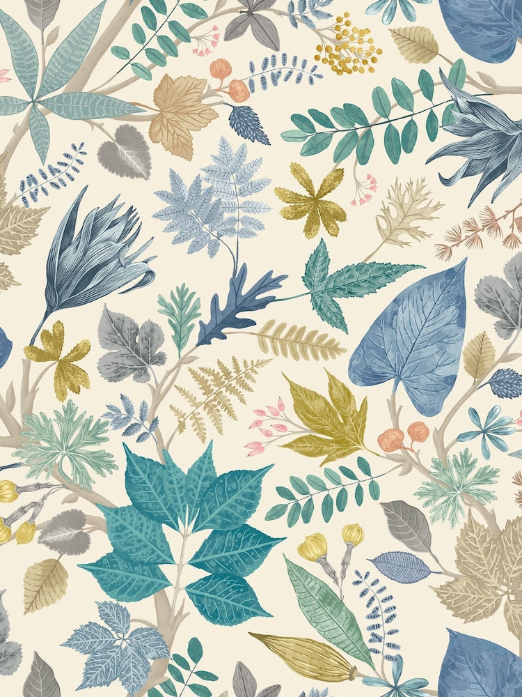 Ohpopsi Denim Stone Lush Leaves Wallpaper Sample - Image 1 of 1