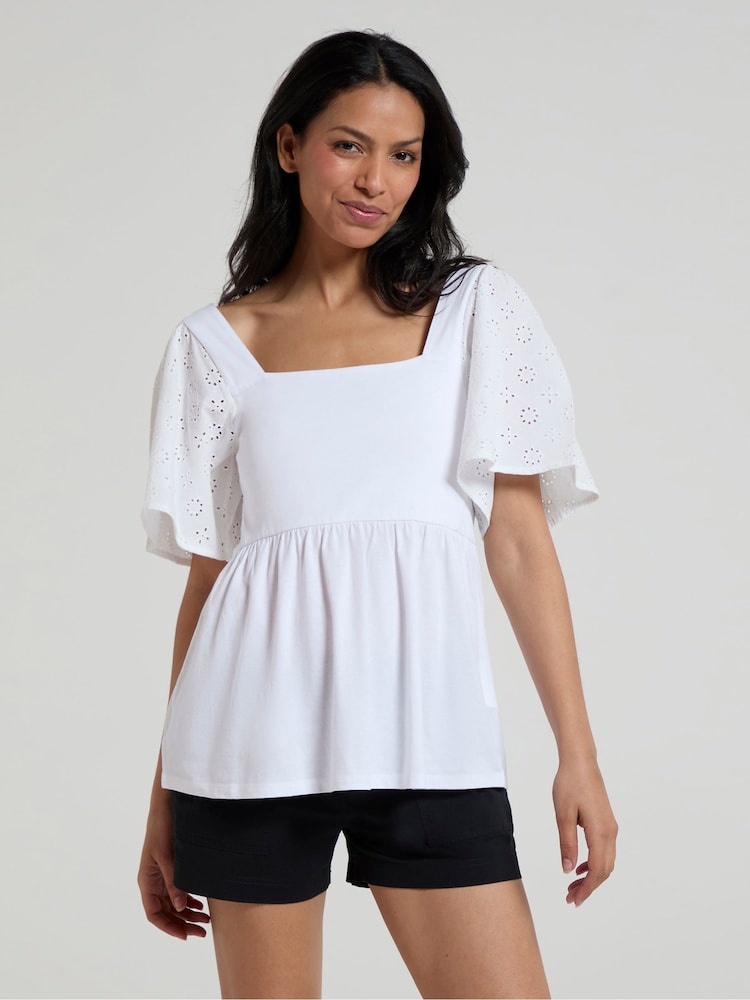 Mountain Warehouse White Womens Verona Broderie Sleeve Top - Image 1 of 5