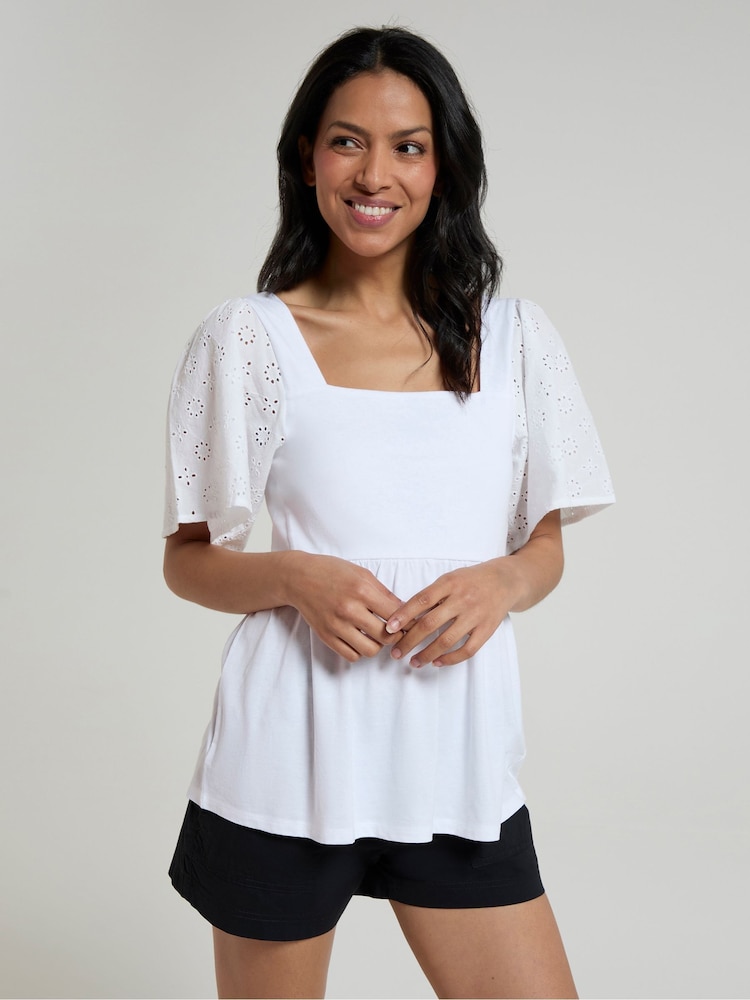 Mountain Warehouse White Womens Verona Broderie Sleeve Top - Image 2 of 5