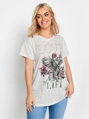 Yours Curve Grey Placement Print T-Shirt - Image 1 of 5