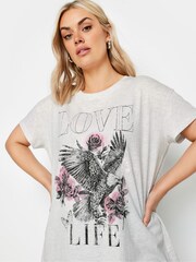 Yours Curve Grey Placement Print T-Shirt - Image 4 of 5