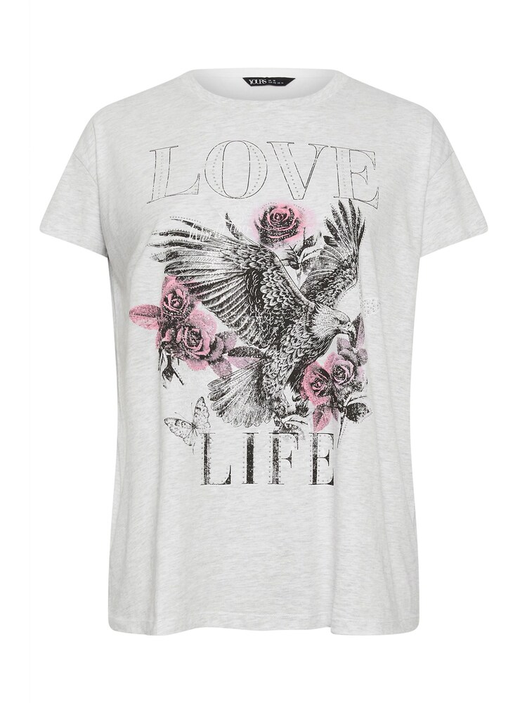 Yours Curve Grey Placement Print T-Shirt - Image 5 of 5