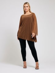 Yours Curve Brown Long Sleeve Asymmetrical Blouse - Image 1 of 5