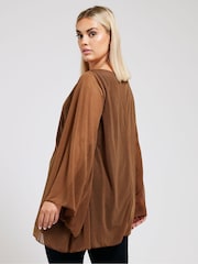 Yours Curve Brown Long Sleeve Asymmetrical Blouse - Image 3 of 5