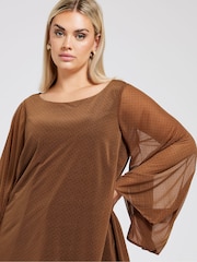 Yours Curve Brown Long Sleeve Asymmetrical Blouse - Image 4 of 5