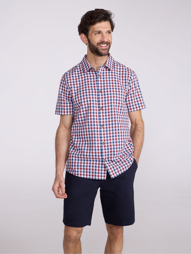Mountain Warehouse Red Weekender Mens 100% Cotton Short Sleeve Shirt - Image 1 of 9 Mountain Warehouse Red Weekender Mens 100% Cotton Short Sleeve Shirt - Image 1 of 9