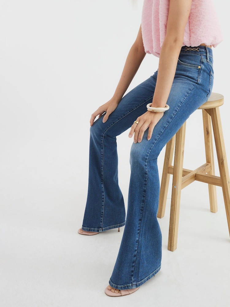 River Island Blue Mid Rise Snaffle Bootcut Jeans - Image 2 of 3 River Island Blue Mid Rise Snaffle Bootcut Jeans - Image 2 of 3