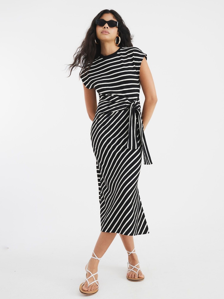 River Island Black Stripe Knot Side Dress - Image 1 of 4